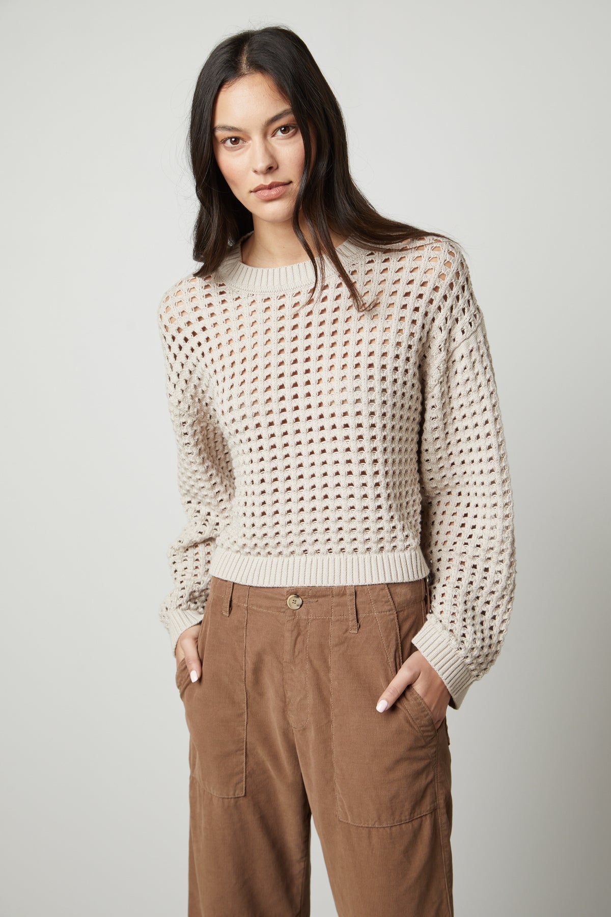 SAMMIE MESH KNIT CREW NECK SWEATER