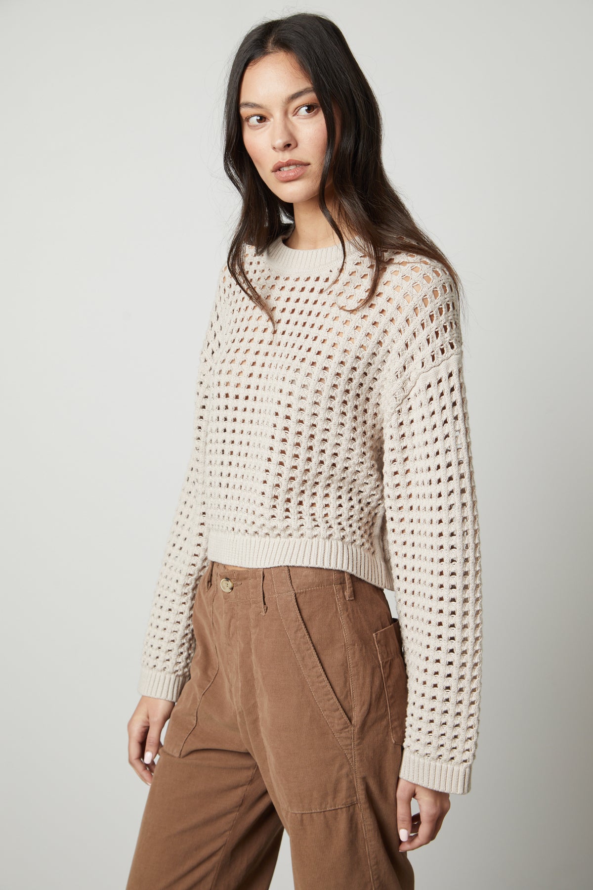 SAMMIE MESH KNIT CREW NECK SWEATER