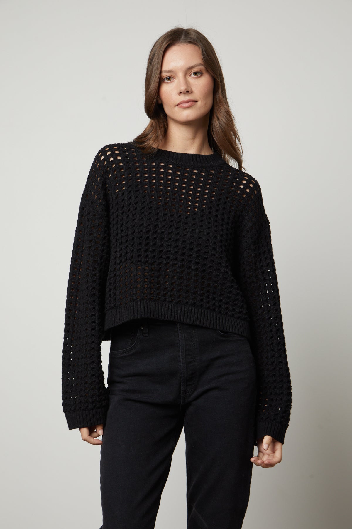 SAMMIE MESH KNIT CREW NECK SWEATER