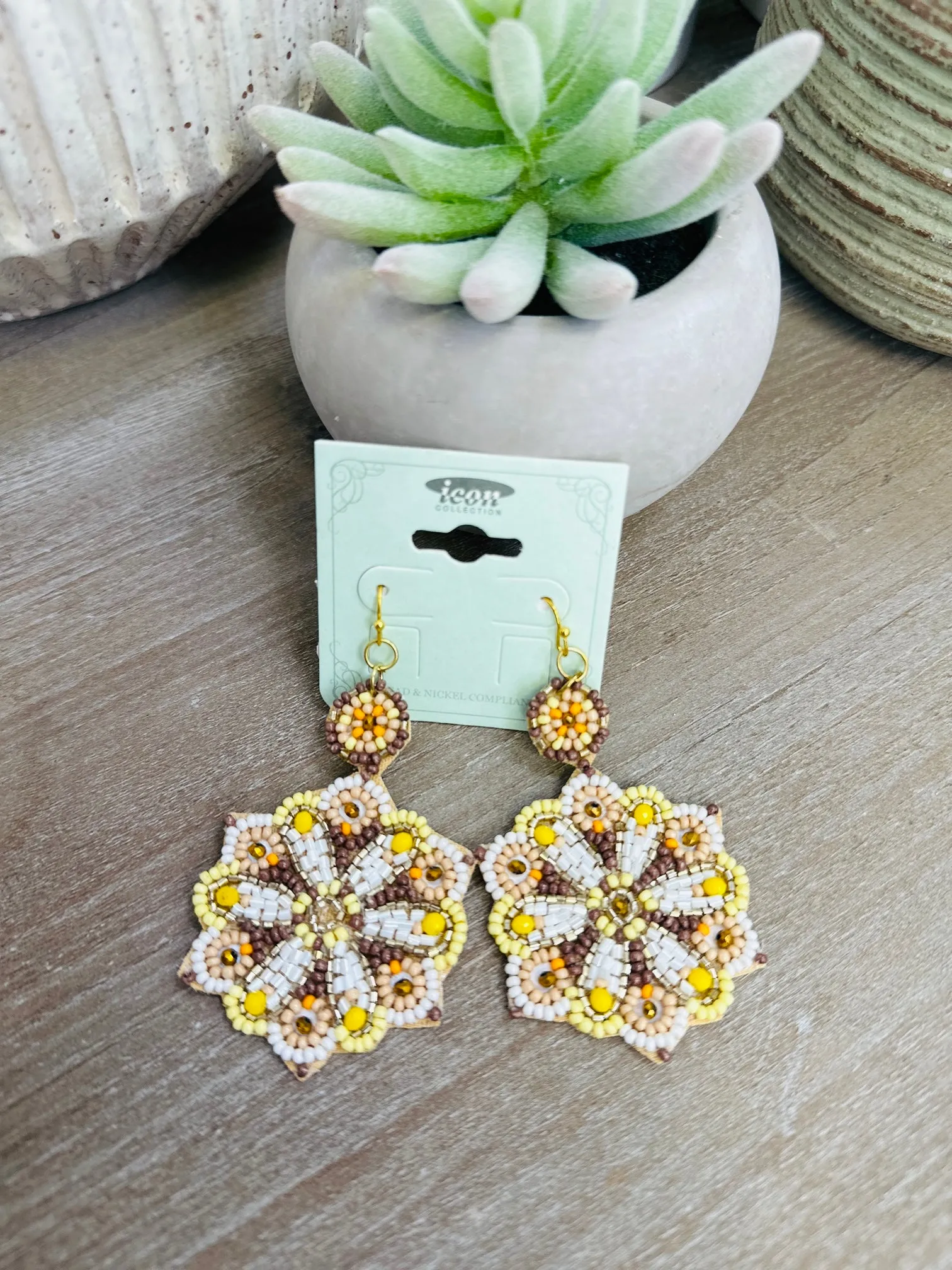 Seed Beaded Flower Earrings