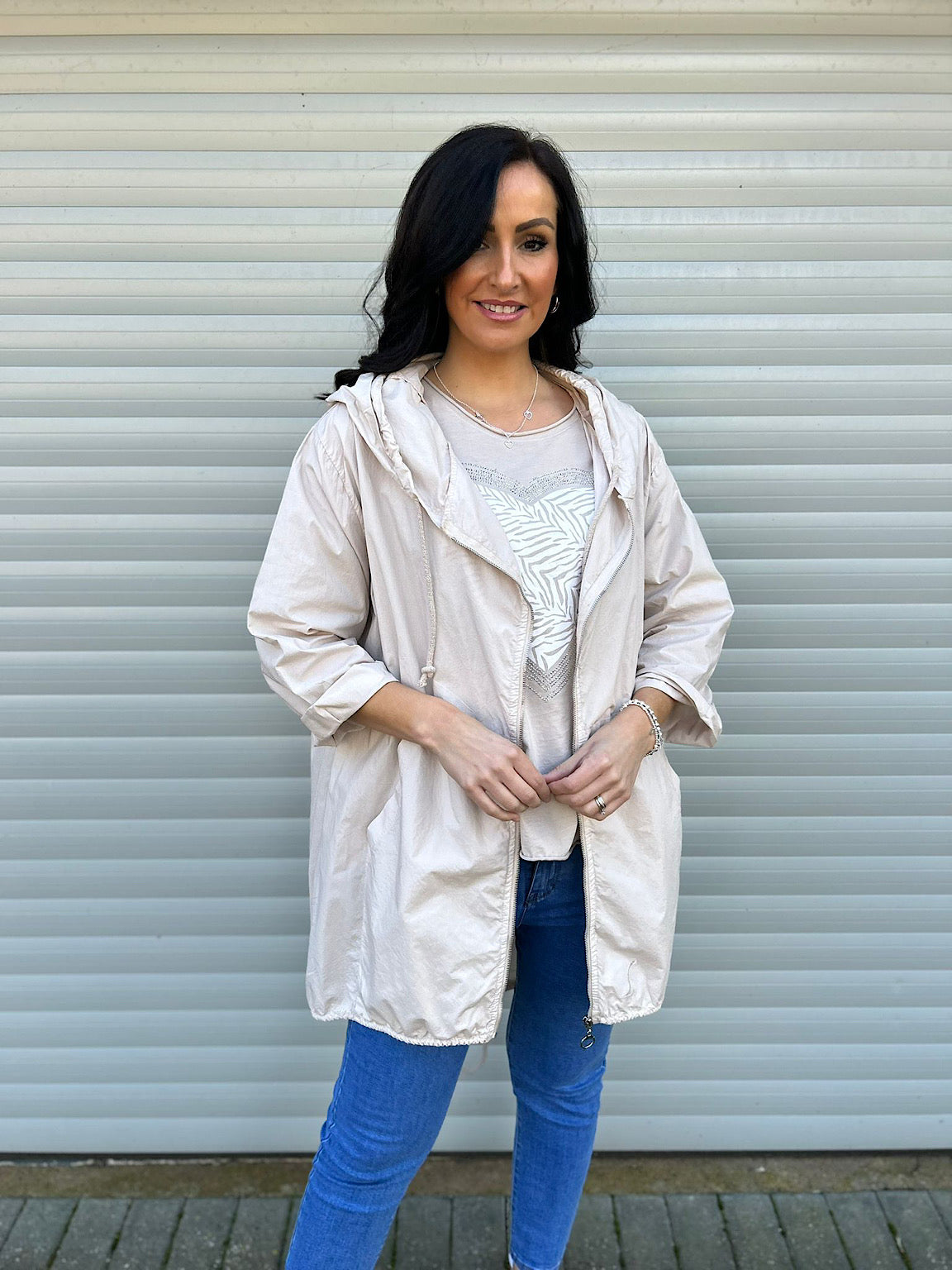 Stone Lightweight Drawstring Jacket Jemma