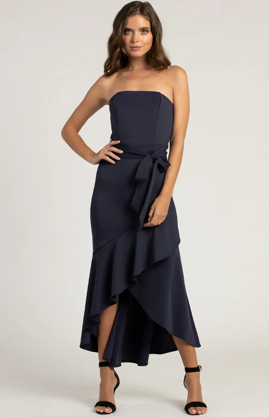 Strapless Midi Dress with Waterfall Hemline (ADR932A) 