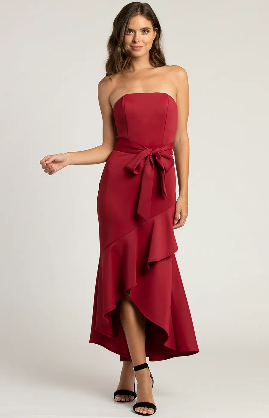 Strapless Midi Dress with Waterfall Hemline (ADR932A) 