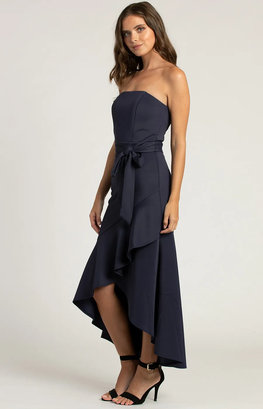 Strapless Midi Dress with Waterfall Hemline (ADR932A) 