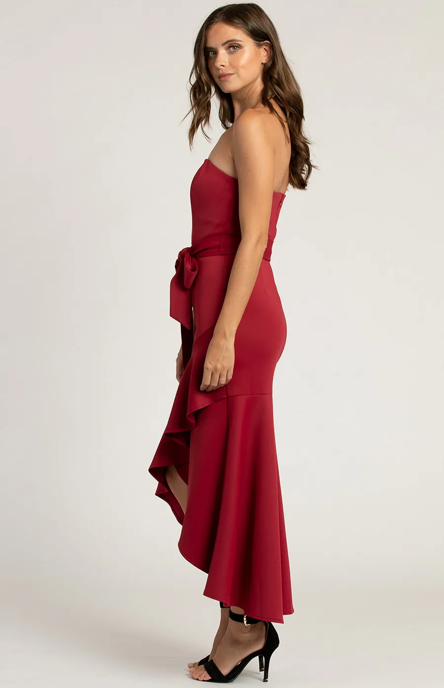 Strapless Midi Dress with Waterfall Hemline (ADR932A) 