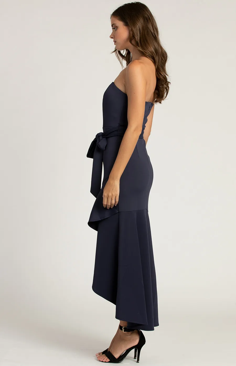 Strapless Midi Dress with Waterfall Hemline (ADR932A) 