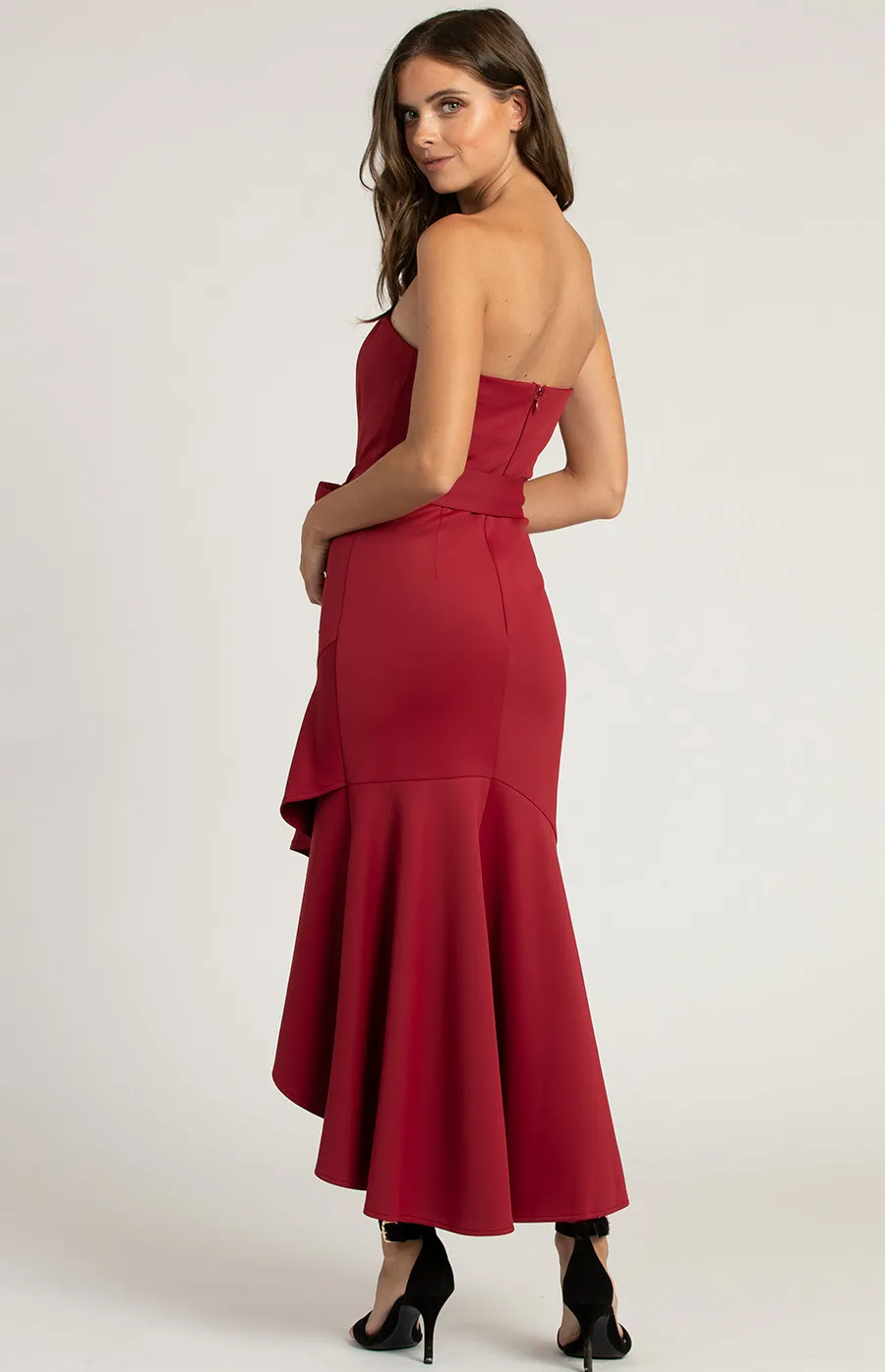 Strapless Midi Dress with Waterfall Hemline (ADR932A) 