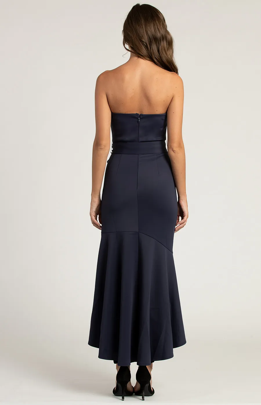 Strapless Midi Dress with Waterfall Hemline (ADR932A) 