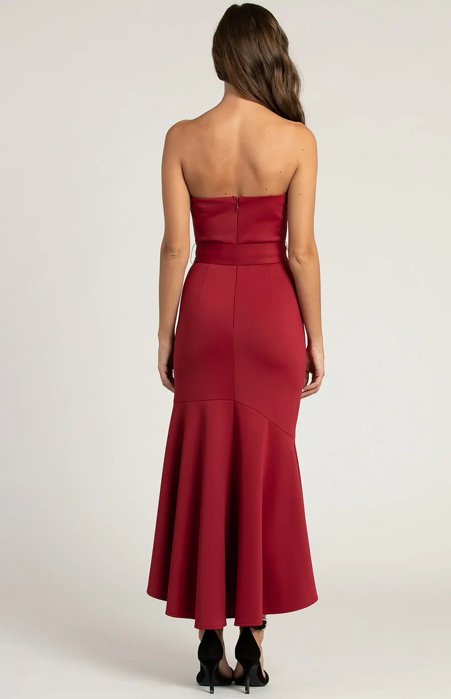 Strapless Midi Dress with Waterfall Hemline (ADR932A) 