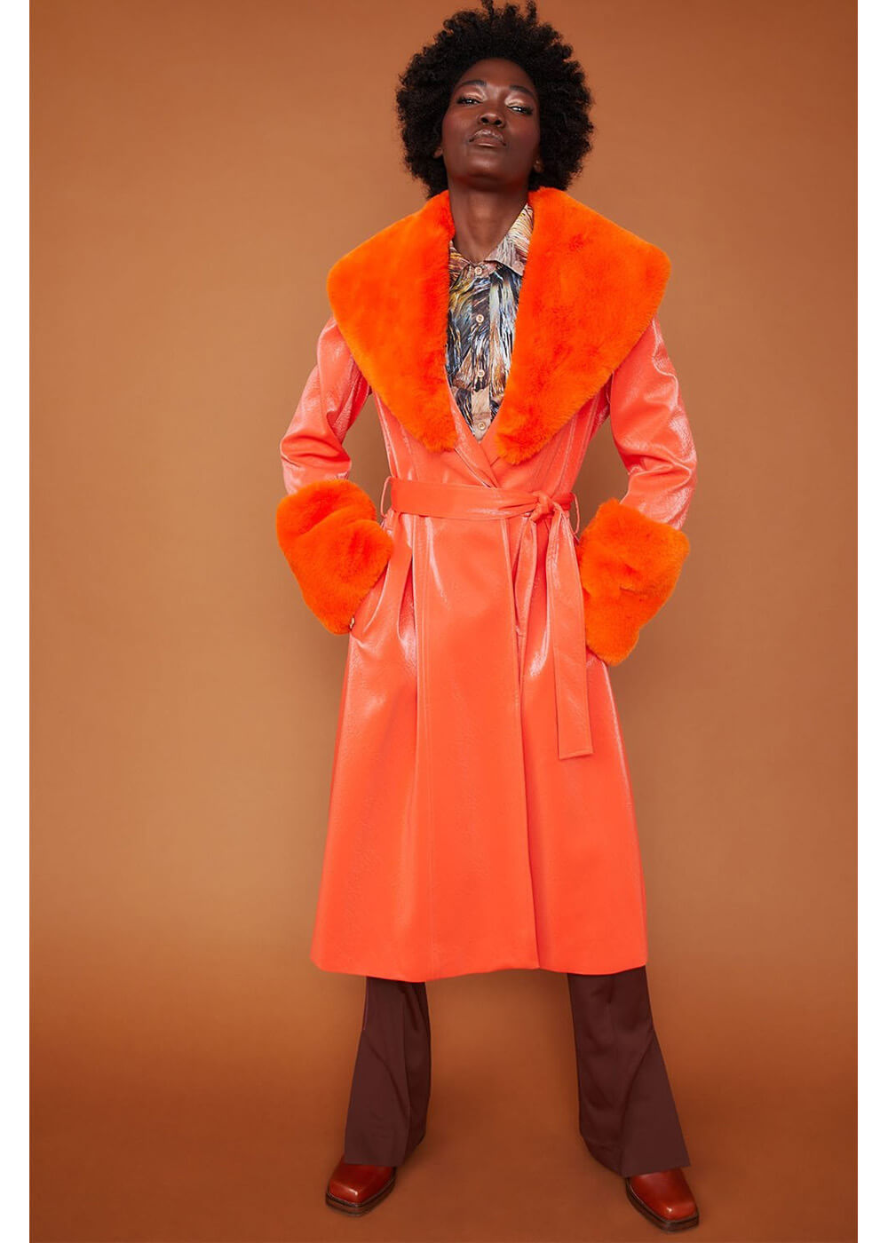 Succubus Rainbow Shine Bright Faux Fur Jacket Orange