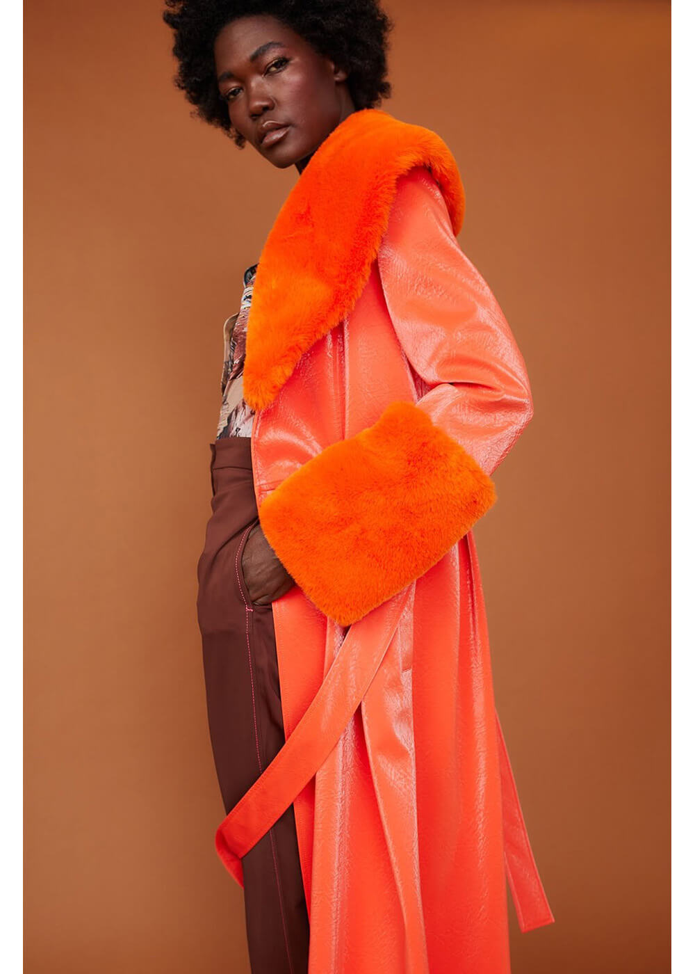 Succubus Rainbow Shine Bright Faux Fur Jacket Orange