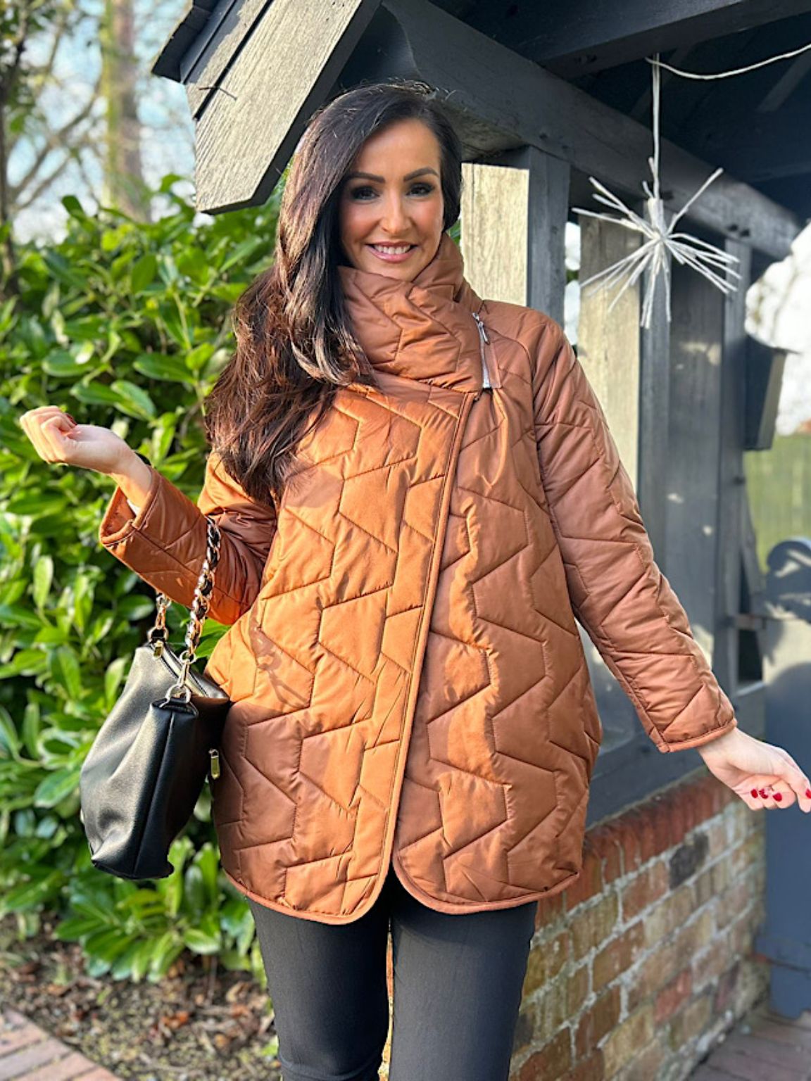 Tan Quilted Side Zip Coat Dawn