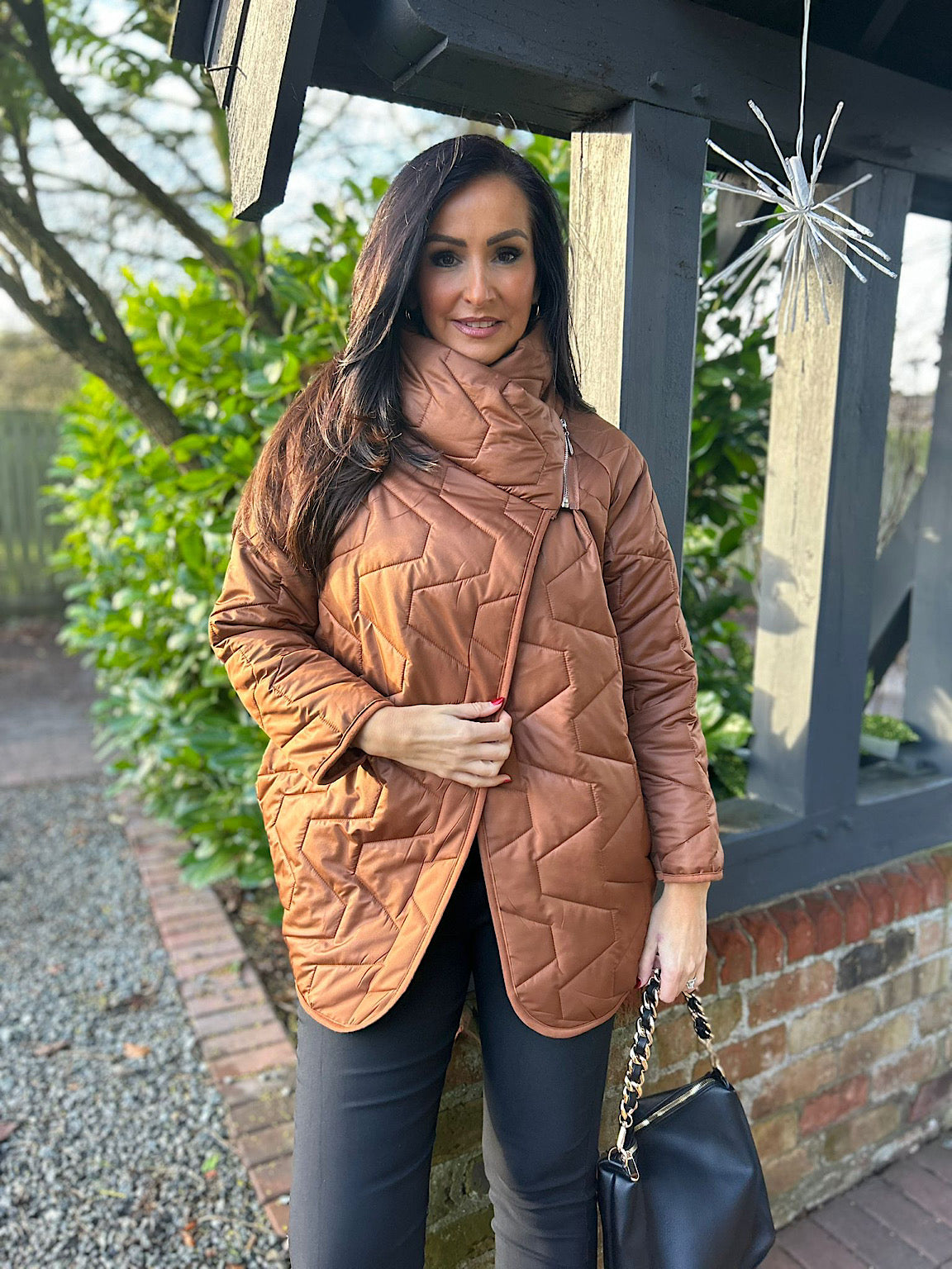 Tan Quilted Side Zip Coat Dawn