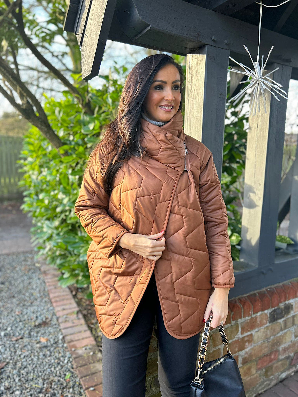 Tan Quilted Side Zip Coat Dawn