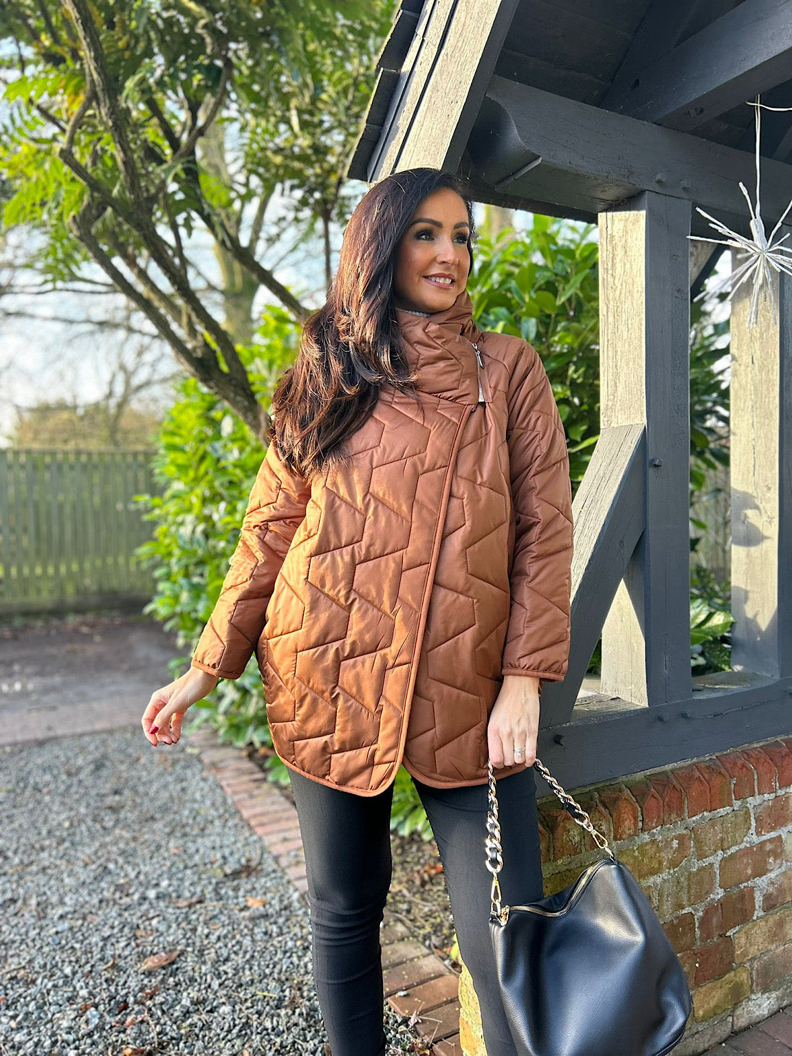 Tan Quilted Side Zip Coat Dawn