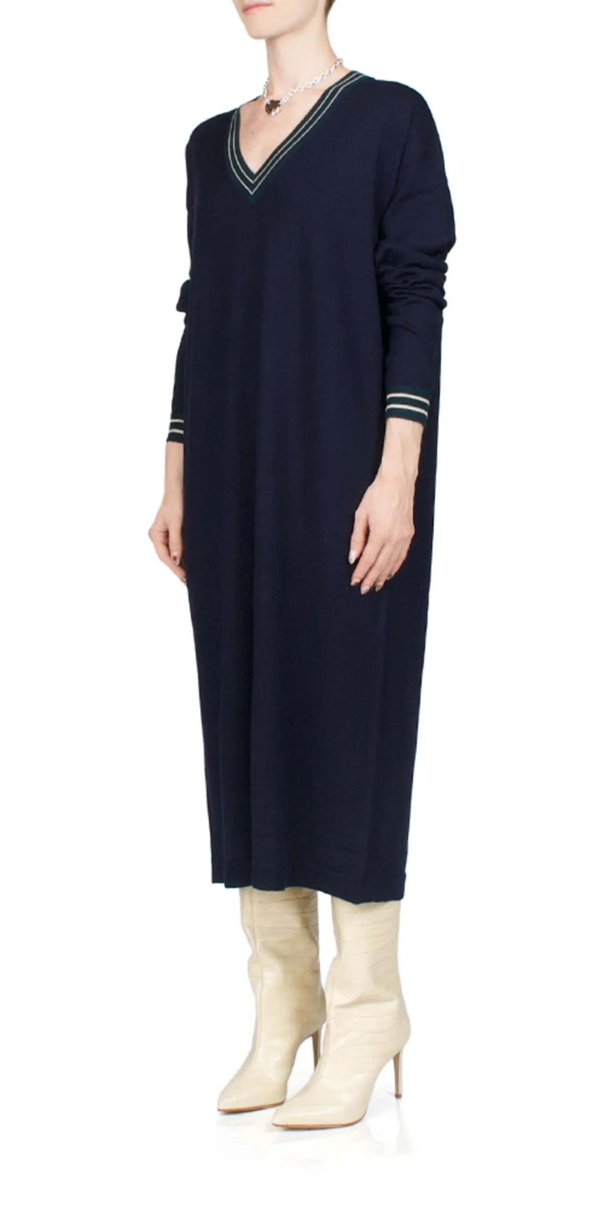 V-Neck Sweater Dress - Navy