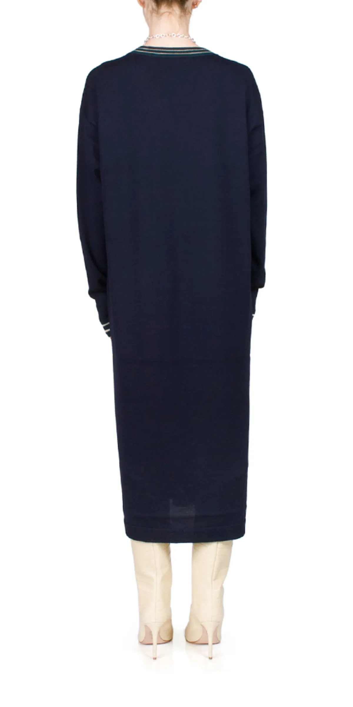 V-Neck Sweater Dress - Navy