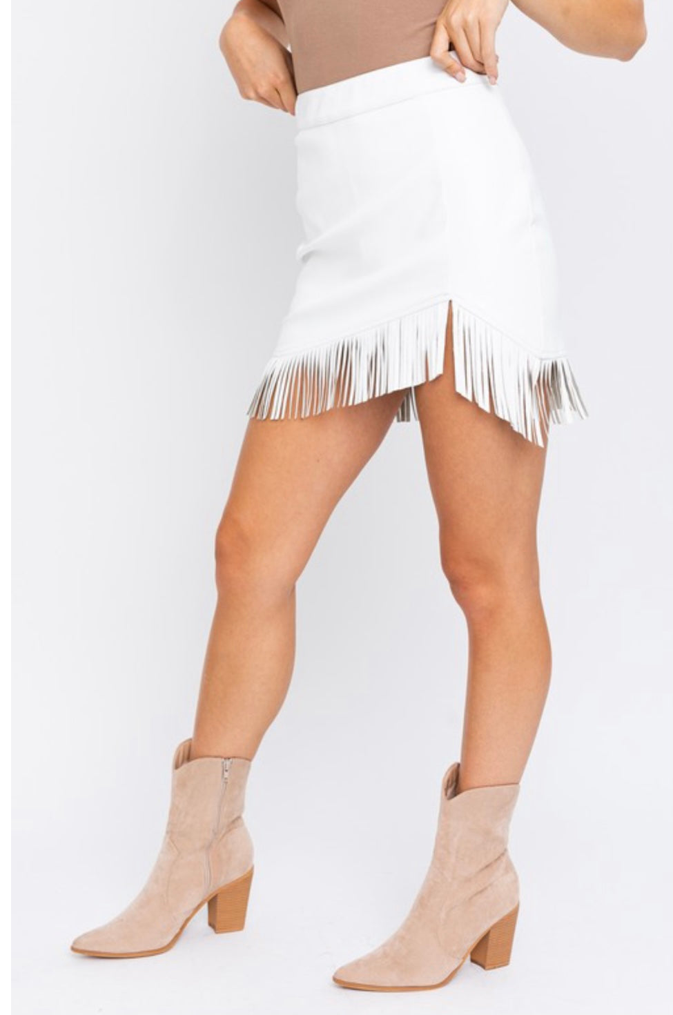 Vegan Leather Fringed Western Skirt