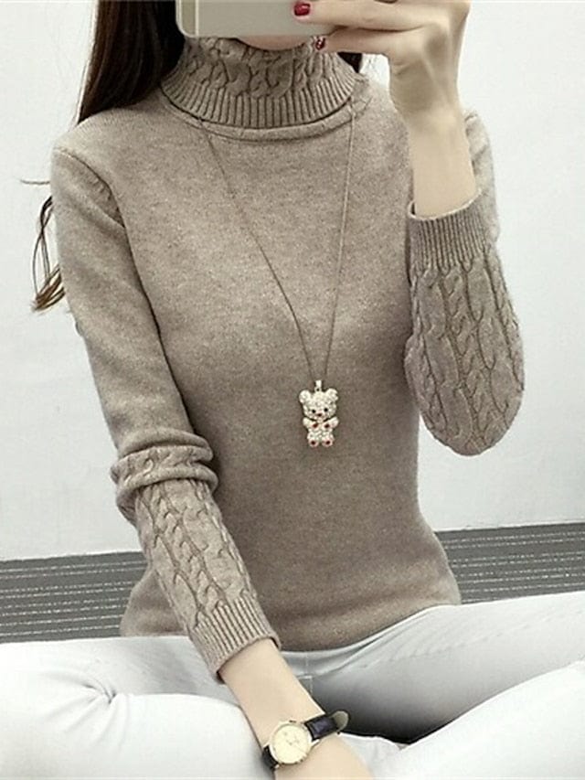 Women's Crochet Knit Turtleneck Pullover Sweater Jumper