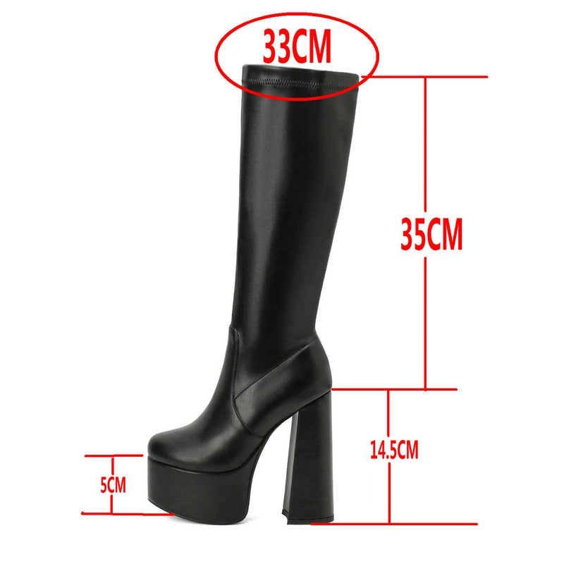 Women's Fashion Sexy Winter Warm Western Style Slim Fit Thick High Boots