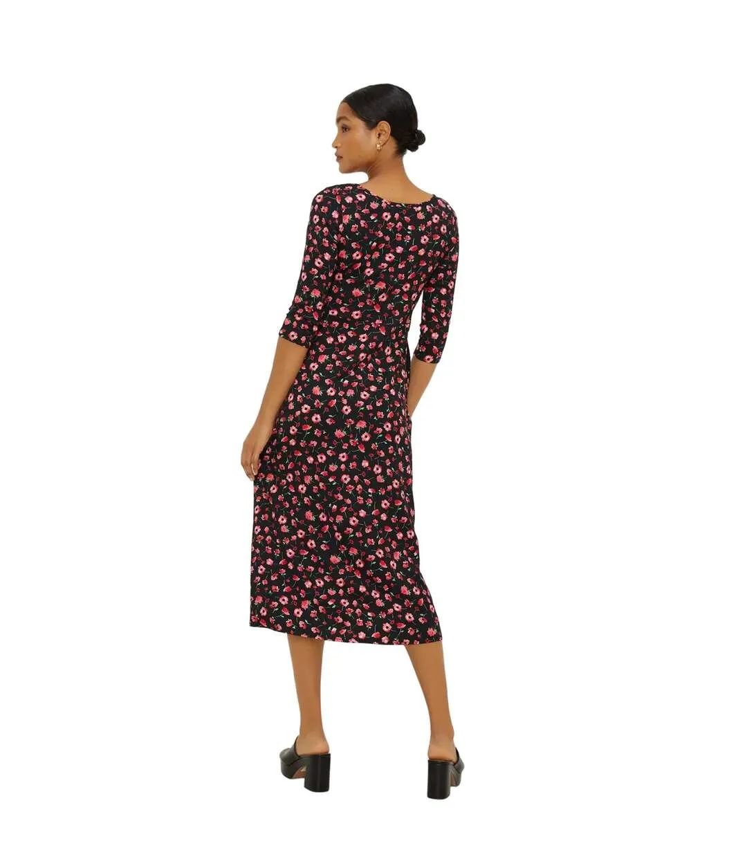 Womens/ladies ditsy print 3/4 sleeve midi dress pink Dorothy Perkins