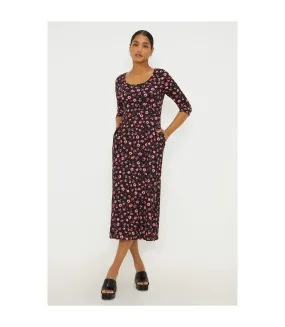 Womens/ladies ditsy print 3/4 sleeve midi dress pink Dorothy Perkins