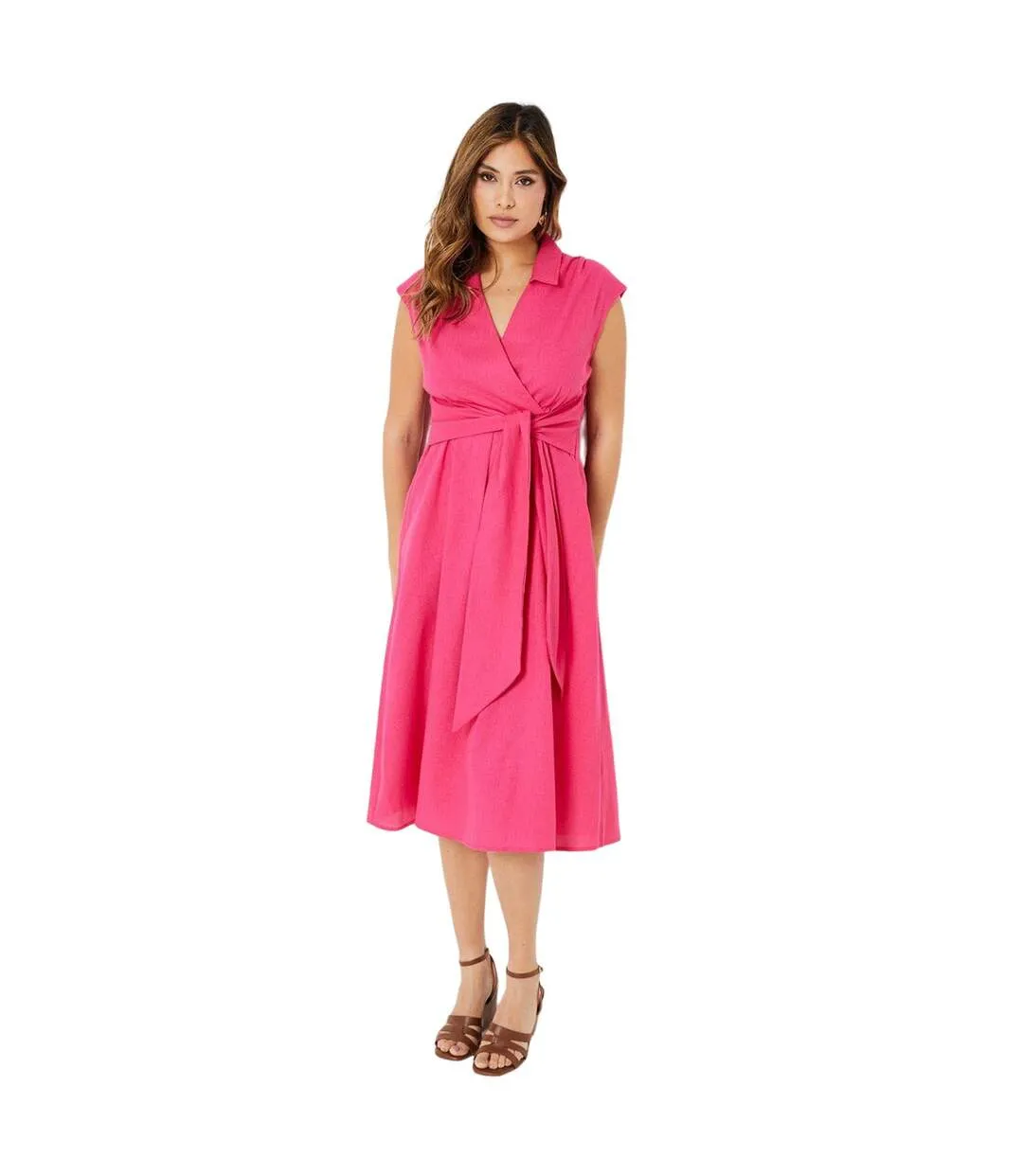 Womens/ladies linen blend wrap midi dress pink Principles