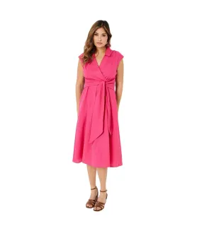 Womens/ladies linen blend wrap midi dress pink Principles