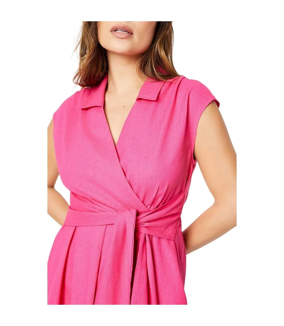 Womens/ladies linen blend wrap midi dress pink Principles