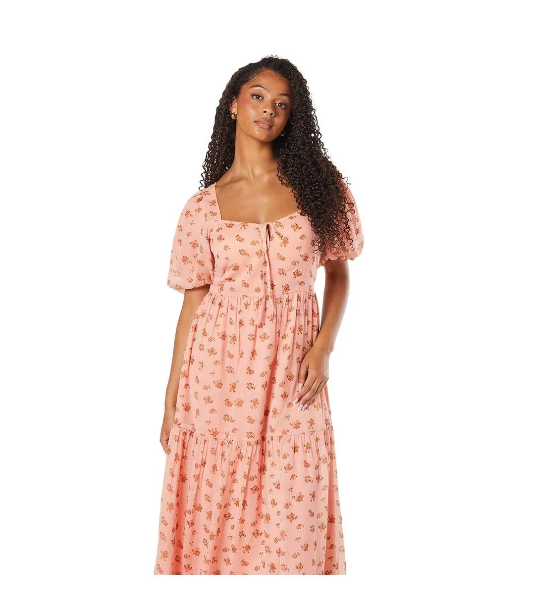 Womens/ladies tiered chiffon front tie tall midi dress pink Dorothy Perkins